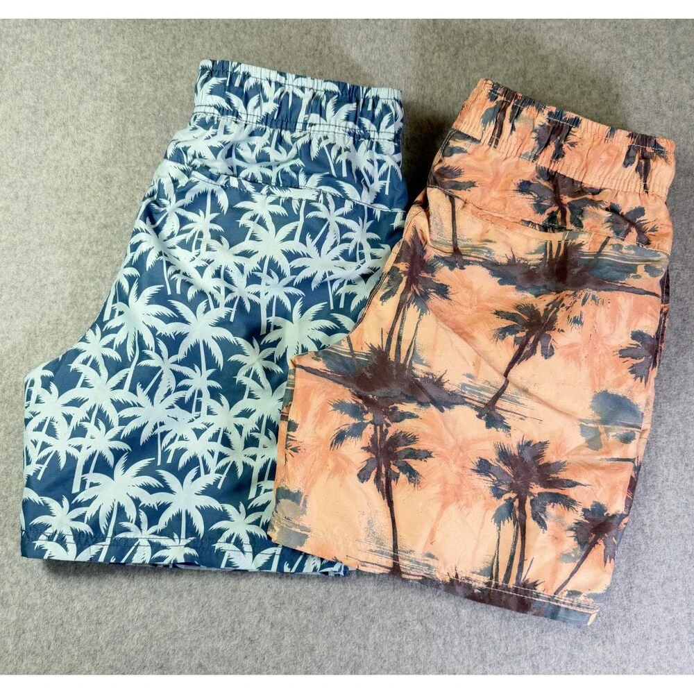 360 Surf Men's Palm Tree Print Swim Trunks Mesh Lined Beach Shorts M 2 Pair